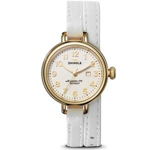 TWO BANDS INCLUDED Shinola The Birdy Double Wrap White Leather Strap Watch